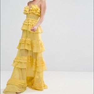 True Decadence yellow ruffle tiered maxi dress XS